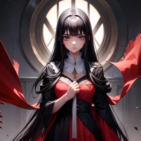 Melhor qualidade, extremely high-resolution,Black hair, cabelo com franja,roupas pretas, olhos castanhos,sangue na cara, segurando uma adaga,corpo inteiro,roupa de assassina,no expression,adaga manchada de sangue, gato de sombras do lado