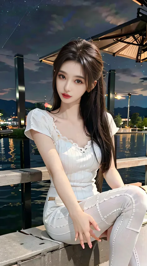 8K original photos，best qualtiy，tmasterpiece，超高分辨率，Natural skin texture，Realistic eye and face details，（looking at viewert，face to the viewer），s plump lips，lipsticks，Red eyeshadow，beautifullegs，Tall women，Skinny，Skinny Thighs, 1girll, Solo, 校服, The shirt, ...