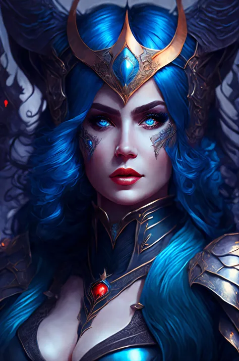 a close up of a woman with blue hair wearing a helmet, epic fantasy art style, epic fantasy art style hd, detailed matte fantasy portrait, epic fantasy digital art style, gothic fantasy art, fantasy art style, dark fantasy style art, digital fantasy art ),...