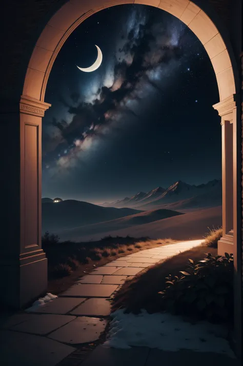 A night sky featuring a crescent moon and stars could evoke the magical atmosphere of the story and the connection between the characters and the cosmos.