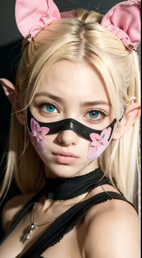 Delicately depicted pink pattern mask，pele delicada，Olhos azuis encantadores，blonde hair，elvish ears，Coroa prateada，papel de parede de melhor qualidade，Qualidade de imagem Ultra HD。