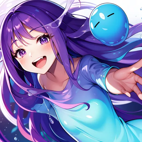 Slime Woman、Purple body、Smile with open mouth、