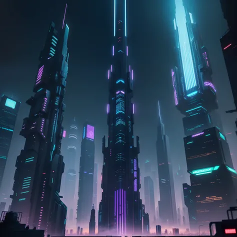 cyberpunked　futuristic cities　nighttime scene　Beautiful world　Skyscrapers towering above the ground　top-quality　​masterpiece　超A high resolution　neons　dream