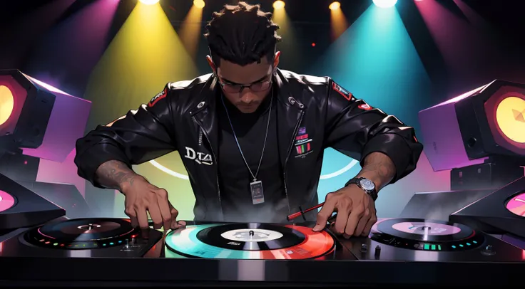 Theres a black DJ, DJ operando dois toca-discosDJ masculino legal