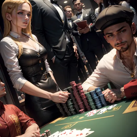 Em um luxuoso cassino, Um homem deslumbrante usa um terno  Rodeado por um pano de fundo de cartas de poker e fichas, It displays confidence , convidando os jogadores a testar sua sorte e habilidades no jogo de azar. Fundo preto