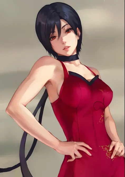 Menina anime no vestido vermelho com cabelo preto e uma cauda de gato preto, Retrato sedutor de Tifa Lockhart, Retrato de Tifa Lockhart, Tifa, Fubuki, menina anime sedutora, Tifa Lockhart, Retrato de Tifa Lockhart, Tifa Lockheart glamourosa, mulher anime, ...