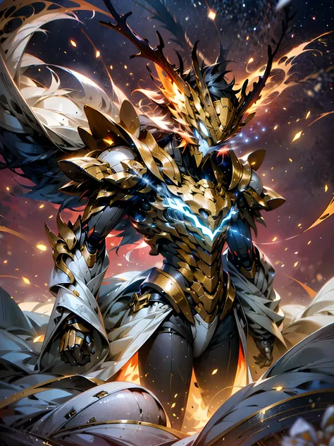 （8K，tmasterpiece，best qualtiy），超高分辨率，（realisticlying：1.4），Flame Dragon Armor，Colored scales，Mecha covers the whole body，Machinary，Shining starry sky，Cloud，A detailed，ultra - detailed，sci-fy，Extremely fine，Golden runes，Particle effect，Focus，East Asian type，...