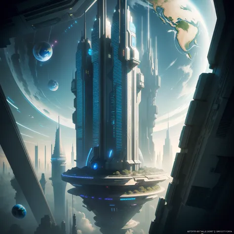 Earth Metropolis　skyscraper　A space station　cyberpunked　epcot　SF Art Top Quality　​masterpiece　超A high resolution　dream　Space City