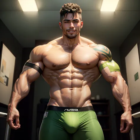 ((Boy ruivo)) Homem ruivo de cueca preta posando para foto, musculoso! verde, super buff e cool, meio tiro de um hunky, Stonepunk, atleta, verde e preto, corpo robusto e encorpado, Corpo verde, musculoso! Large bulge inside the underwear of the underwear, ...