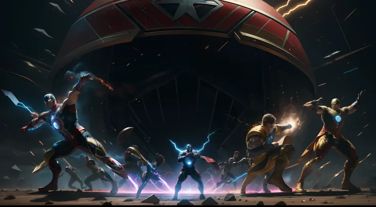 "Generate an ultra-realistic 16k center-framed cinematic photograph featuring all members of Marvel, poised for battle in order to save the world. The image should be extremely detailed, sharp, and filled with energy."