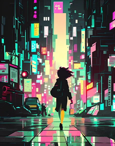 There was a woman walking the city streets at night, urban girl fanart, wandering in the city, inspired by Liam Wong, loish |, loish art style, inspired by Tomer Hanuka, in style of atey ghailan, in a city street, in style of digital illustration, rob rey ...