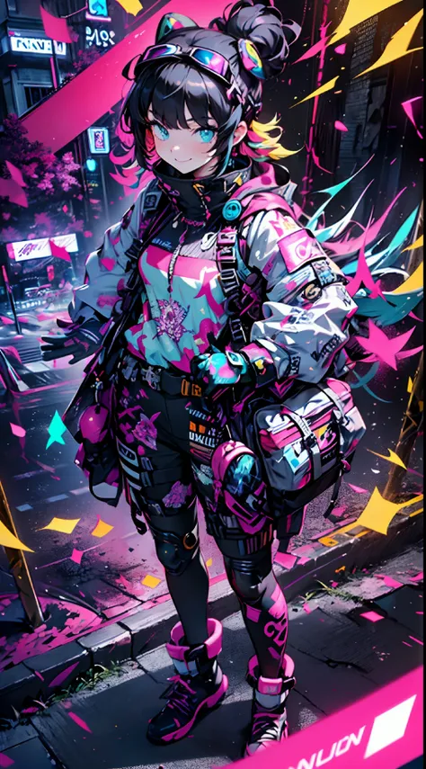 (cyberpunked),Optical camouflage、VR Goggles、Neon light、City of the Future、Jumpsuit、(1girl in, Solo:1.6),(Cute smile),(Clothes are simple), (Best Impact:1.5), (maximalism:1.7), Vivid contrast, (Realistic), hyperrealistic illustrations, hight resolution, ult...