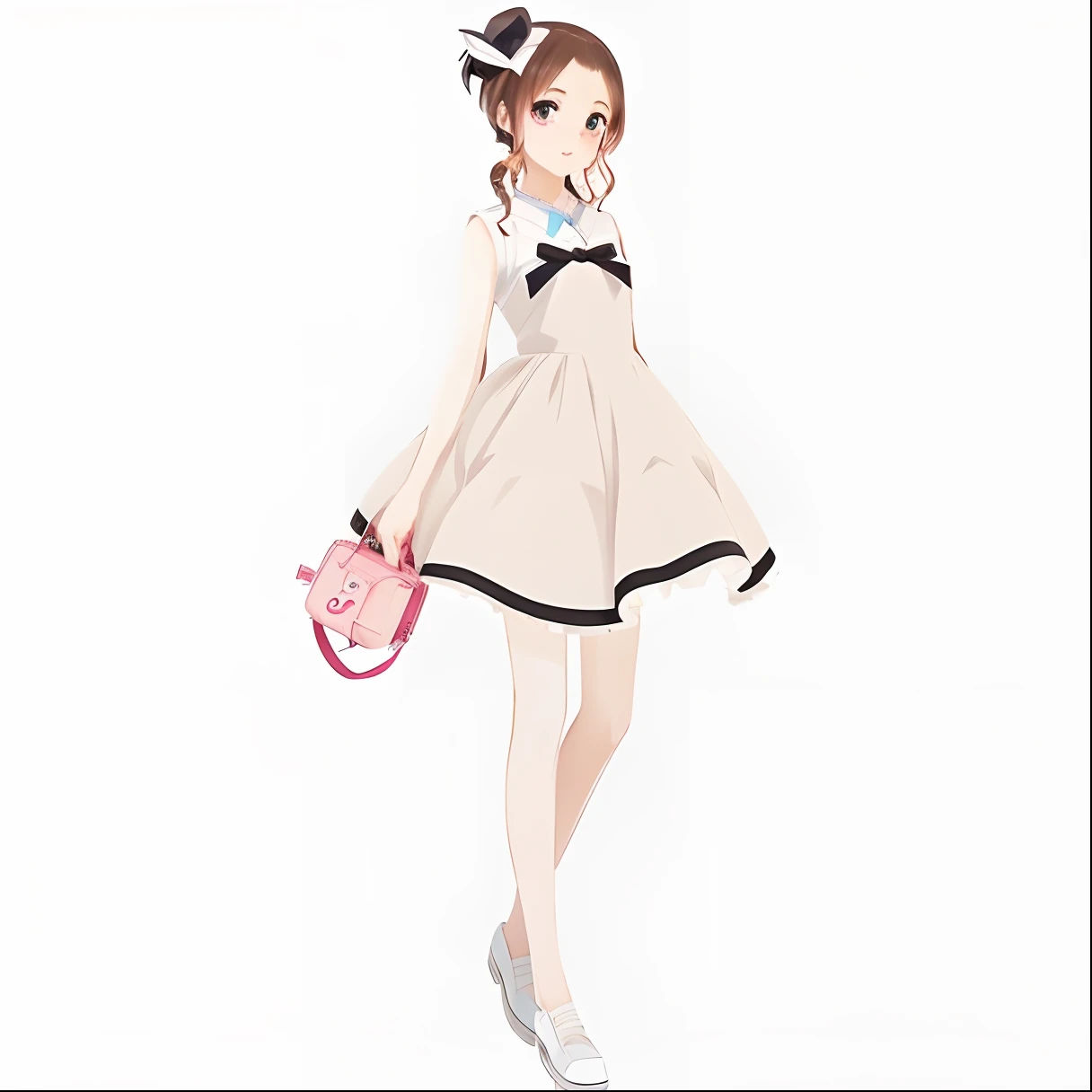 Anime girl in white dress，Pink wallet and pink wallet, cute anime waifu in a nice dress, loli in dress, anime full body illustration, pretty anime girl, attractive anime girls, pretty anime character design, Style anime, Cute anime girl, up of young anime ...