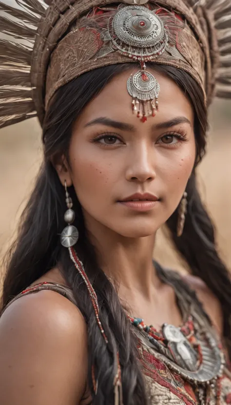 (Masterpiece, Portrait:1.2), (Capture captivating photos of Native American womens faces:1.2), (Her black hair was scattered like midnight, Composition of her features:1.1), (Her eyes are striking green, Reflecting the deep connection to the land:1.2), (Th...