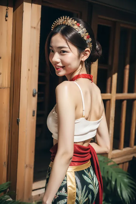 （8K分辨率，Vista full body photo），（1womanl，20yr old，（Facial features of Thai Aum：1.8，s delicate face），详细的脸，Redlip，Fair smooth skin，（Classic Hmong costume：1.4，（nedium breasts、The back is decorated with floral fabric，The cuffs are multi-colored horizontal strips...