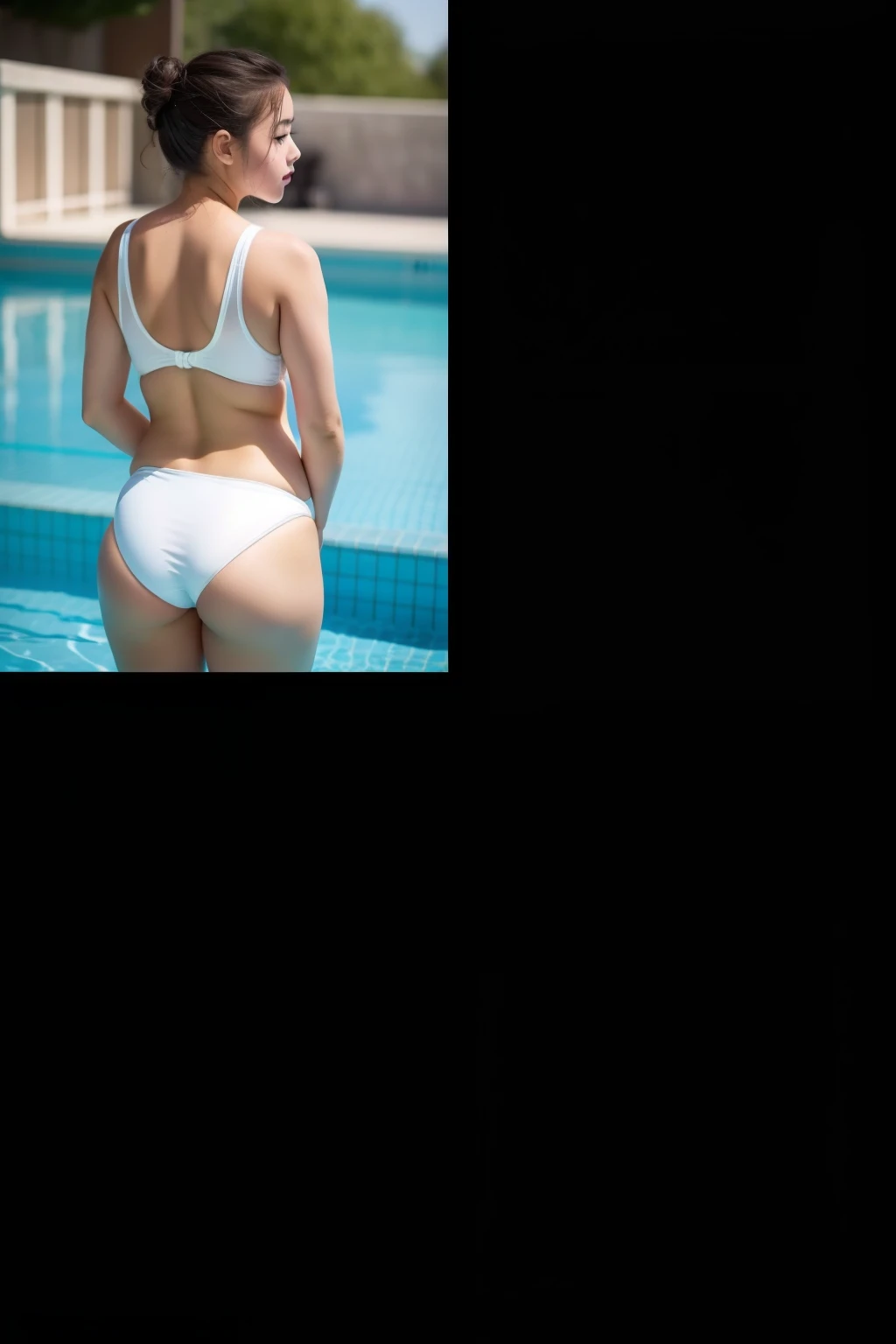 Back of 14 year old girl in white swimsuit,Girl with plump body shape