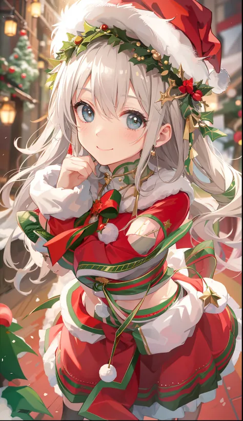 1girl in、A smile、Christmas、Dressed in Santa Claus costume、