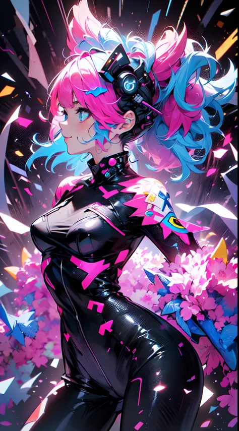 ((cyberpunked)),Optical camouflage、VR Goggles、Neon light、City of the Future、Glowing jumpsuit、(1girl in, Solo:1.6),(Cute smile),(Clothes are simple), (Best Impact:1.5), (maximalism:1.7), Vivid contrast, (Realistic), hyperrealistic illustrations, hight resol...