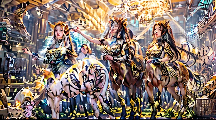 In this beautiful illustration，Eight unique female centaur characters are shown，They all have their own characteristics，Vivid and interesting。Radiant angelic centaurs from the heavenly realm，To the hellish centaurs surrounded by nightmarish flames，And then...