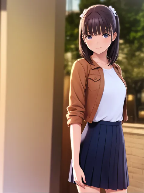 hight resolution,8K,detaileds,Best Quality,1 girl in,slim,semi - realistic anime,Smooth Anime CG,Anime 3D Style,18-year-old woman in Japan,modeled,Glowing skin,shiny chestnut hair,Medium Hair,Detailed face,Beautiful and detailed eyes,profile,Gray jacket an...