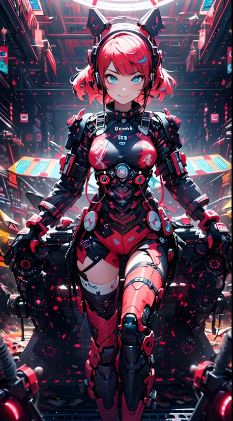 ((cyberpunked)),Optical camouflage、headset on head、Neon light、City of the Future、Glowing jumpsuit、(1girl in, Solo:1.6),(Cute smile),(Clothes are simple), (Best Impact:1.5), (maximalism:1.7), Vivid contrast, (Realistic), hyperrealistic illustrations, hight ...