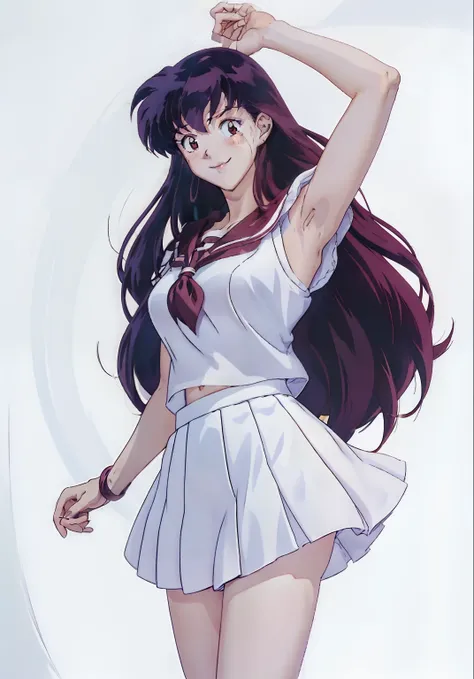 ((best quality)) ((90s anime)) 19 year old, redhead girl, alluring, armpit length hair (((relaxed happy face))) (( sexy princess...