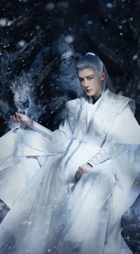 An image of Arafard of a man in a white dress holding a crystal ball, Cai Xukun, xianxia fantasy, Inspired by Zhang Han, Inspired by Bian Shoumin, Inspired by Seki Dosheng, heise jinyao, Inspired by Zhao Yuan, full-body xianxia, Inspired by Huang Shen, Bea...