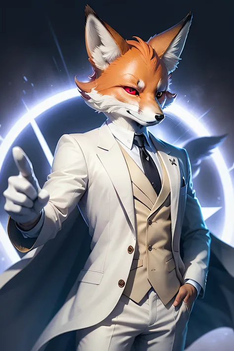 logo of An anthropomorphic fox in a white lab coat suit