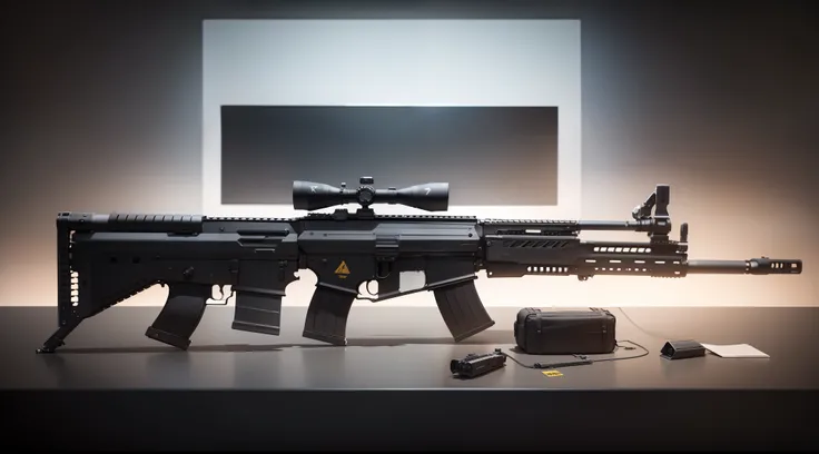 A detailed 8K rendering of an M4A1 assault rifle, with a sleek and modern design.