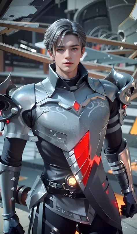 Handsome boy, best quality, photo, 4k,looking at viewer,full body,wear platinum armor,