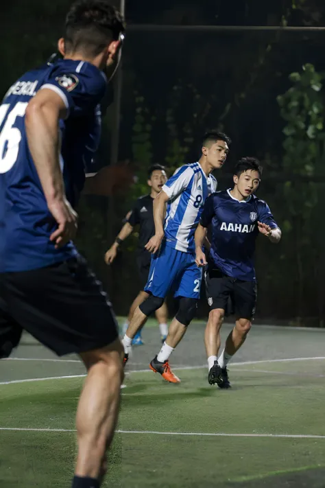 There are two men playing football on the pitch at night, taken with canon 8 0 d, dribbble, play soccer, action  shot, taken with canon eos 5 d, Shot on Canon EOS R 6, taken with a canon eos 5d, taken with a canon eos 5 d, taken with canon eos 5 d mark iv,...