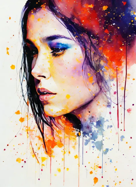 a woman by agnes cecile, luminous design, pastel colours, ink drips, autumn lights