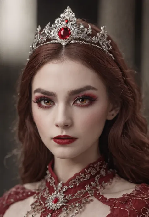 solo, a beauty woman，Vampire，Noble costumes， sparkle eyes，red pupils, perfect  eyes, Blood theme，thin gap