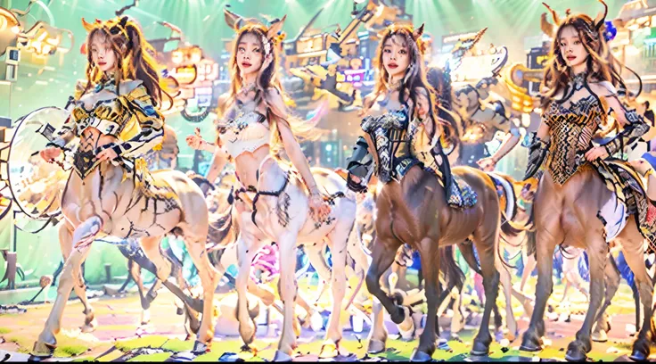 In this beautiful illustration，Eight unique female centaur characters are shown，They all have their own characteristics，Vivid and interesting。Radiant angelic centaurs from the heavenly realm，To the hellish centaurs surrounded by nightmarish flames，And then...