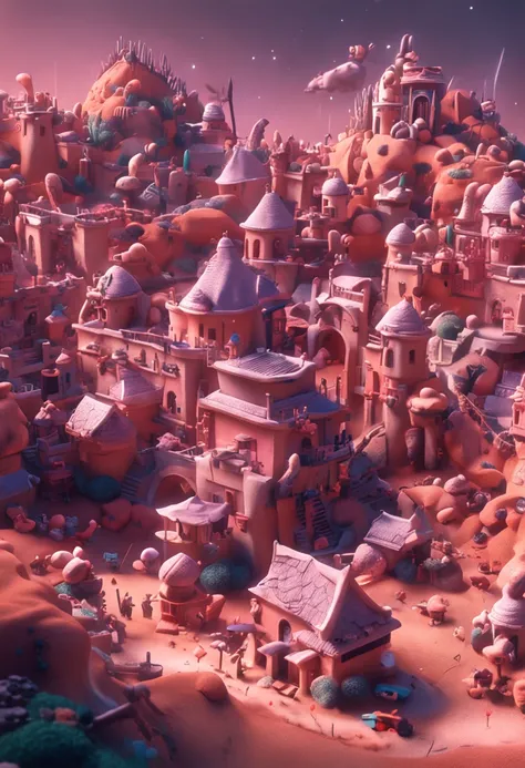 Minitary，Super cute clay world, cute clay freeze frame animation, tiltshift，Excellent lighting，Volume music，brush rendering，3D，hyper-detailing