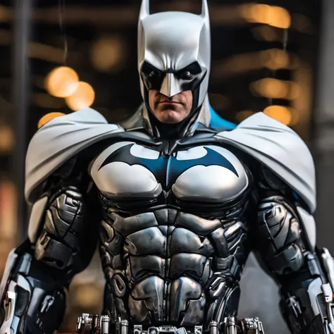 Batman with advanced white cybernetic suit and beautiful teardrop LED chest center lights