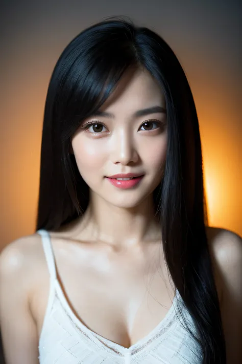 Hyper realistic, supernatural, beautiful and stunning oval face, Chinese young beauty, wearing tight and comfortable dress, full-body photograph, seductive long legs, captured with a Sony A7R equipped with an F1.2 lens, long straight black hair, beautiful ...