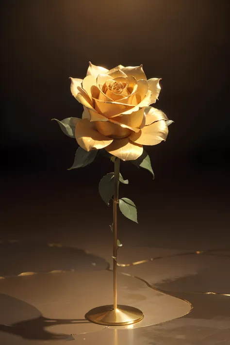 1 full golden all-metal rose，metalictexture，all metals，gold parts，reflectors，material of metal，golden flowers，super detailing，ul...