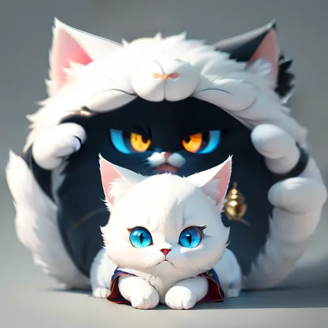 Cartoon cats，Solid white， an illustration of inspired by Miao Fu, pixiv contest winner, Furry art, 、Lawyer Cat,, illustration of a cat, dressed as a judges robes, official character illustration, anime visual of a cute cat,Highest quality，The nose is small...