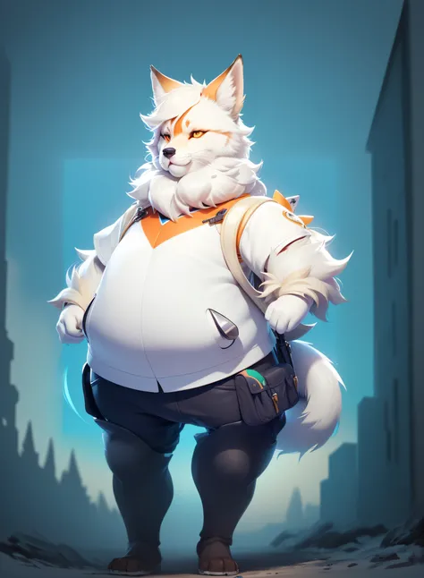 There is a fat white scribe-northern fox-arctic fox with a bandana on his head, furry character, furry body, Furry art!!!, Furry anime, furry character portrait, white fox anime, Furry art, fluffy chest, Anthropomorphic furry art, furry digital art, furry ...