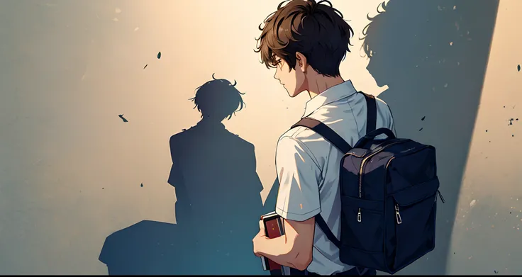 Male high school students，solo，Back Shadow，short detailed hair