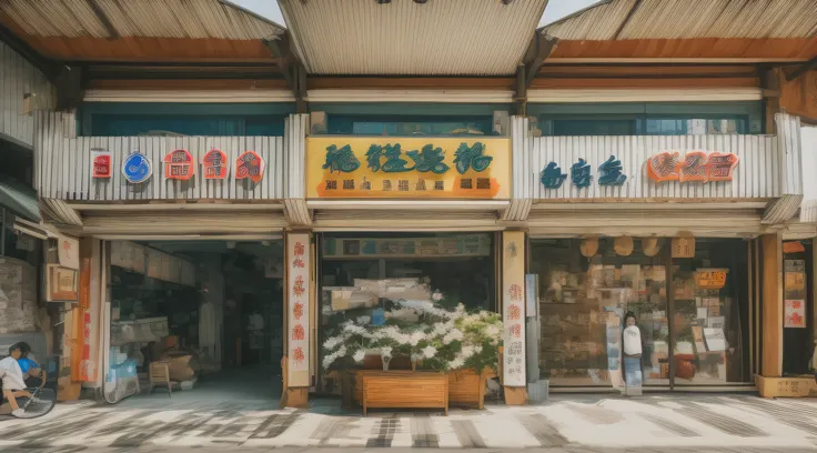 90's，guangdong，the street，wide-angle photography，shops，canteen，城市，nohumans，streetview，in the daytime，sunnyday