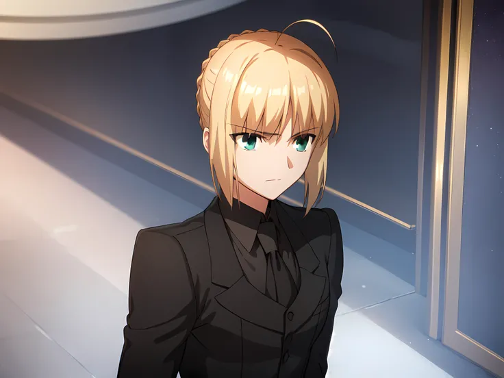 saber, artoria, suit, black clothes, male clothes, gentleman saber,