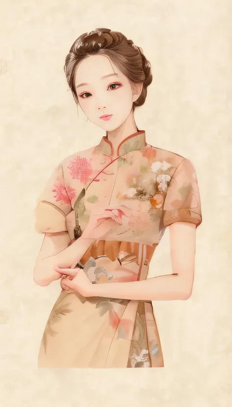 A painting of a woman holding a fan and a fan, Cheongsam, Republican style, Chinese watercolor style, Chinese style painting, Elegant lady, inspired by Yun Shouping, elegant japanese woman, Cheongsam beauty , Chinese woman, Wearing ancient Chinese clothes,...