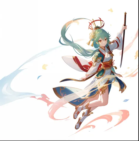 Anime girl with sword and crown flying in the air, full-body xianxia, xianxia hero, heise jinyao, Onmyoji detailed art, nezha, Yun Ling, zhongli from genshin impact, 3 d render official art, shaxi, lady palutena, inspired by Park Hua, bian lian, Official a...