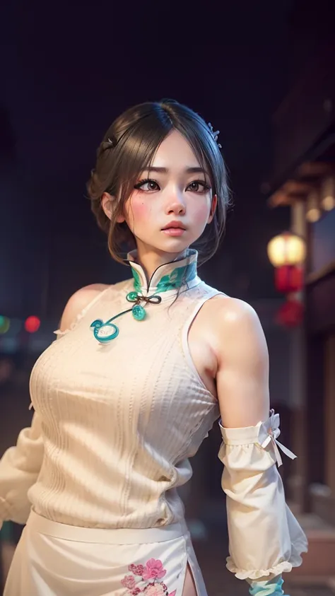 A Chinese anime girl with white hair and blue and white tulle clothes carrying a jade rabbit-shaped lantern made of laurel branches, Pink eyes, Anime style mixed with Fujifilm, Anime girl in real life, Anime girl cosplay, hyper realistic anime, Photorealis...