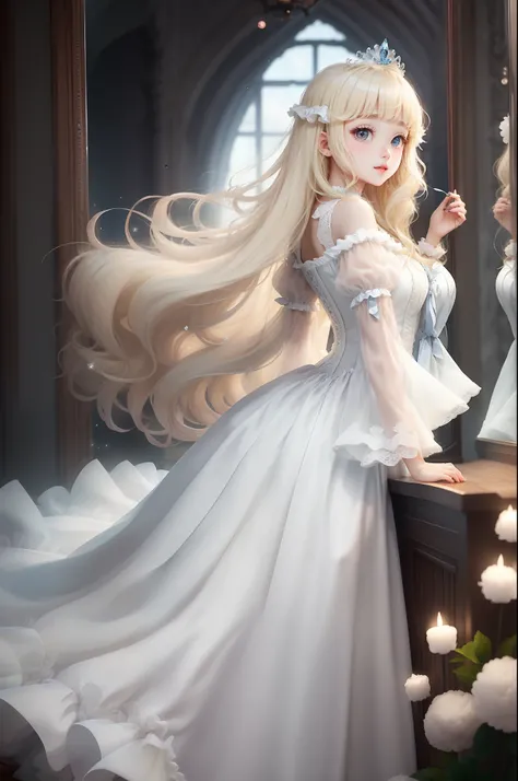 Princess　A Princess　Soft　Best quality in good style(Highest Quality) , High quality(hiquality)　Fluffy dress blonde and soft hair　The whole body is reflected　1人　 Great atmosphere with very delicate tones