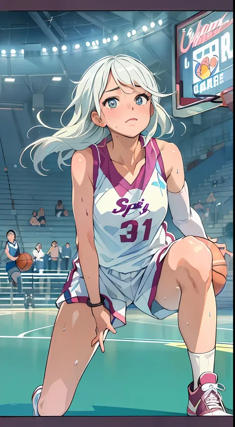 (((masterpiece))), (((best quality))), (((ultra detailed))), (((high-resolution))), ((super fine illustration)), ((Ultimate cutie)), detailed beautiful face,(white hair), shiny hair, ((((gyaru)))), (medium breasts), (((solo))), (((embarrassed expression)))...