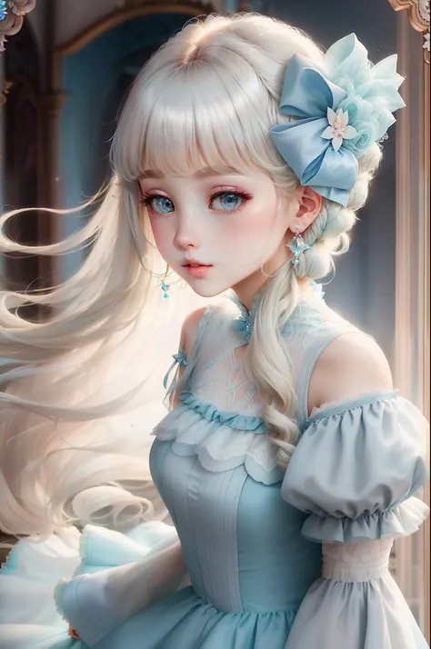 Princess　A Princess　Soft　Good style best quality(Highest Quality) , High quality(hiquality)　Soft hair　Light blue fluffy dress blonde　tiarra　The whole body is reflected A wonderful atmosphere with very delicate tones