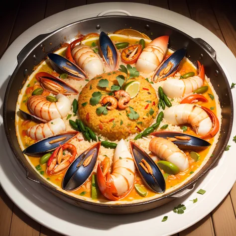 Paella with plenty of seafood